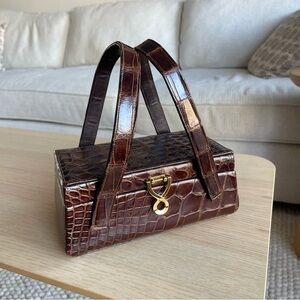 Vintage 1940s Chocolate Brown Croc Lady Box Bag